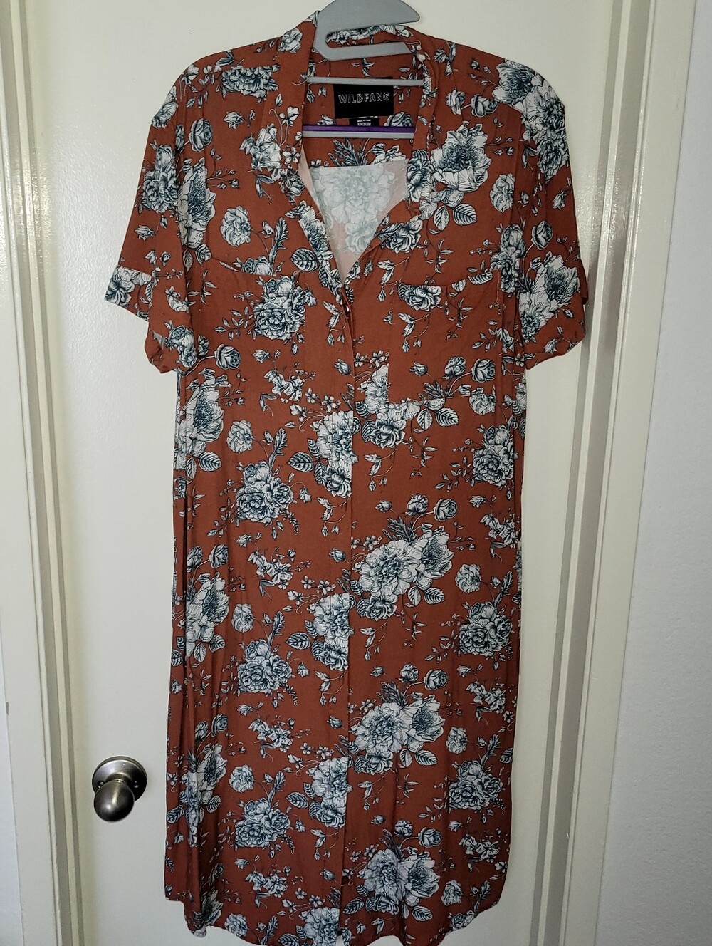 Wild Fable Rust Floral Button-Front Midi Dress
